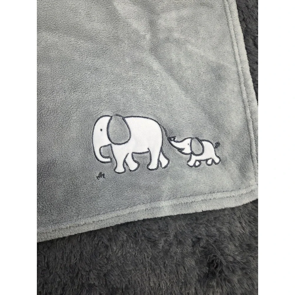 Cloud Island Circo‎ Gray Fleece w White Velour Appliqued Elephants Baby Blanket